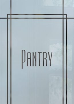 Handmade Sandblasted Frosted Glass Pantry Insert for Semi-Private Featuring a Geometric Design Ultra Pantry by Sans Soucie