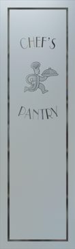 Handmade Sandblasted Frosted Glass Pantry Insert for Semi-Private Featuring a Italian Chef Design Chop Chop Chef by Sans Soucie