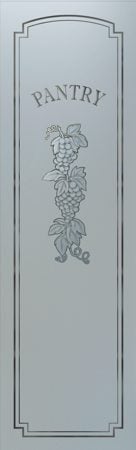 Pantry Insert showcasing a Frosted Glass Grapes & Ivy Design with Sandblast Etched Glass Art by Sans Soucie Grapes Strand	 Design