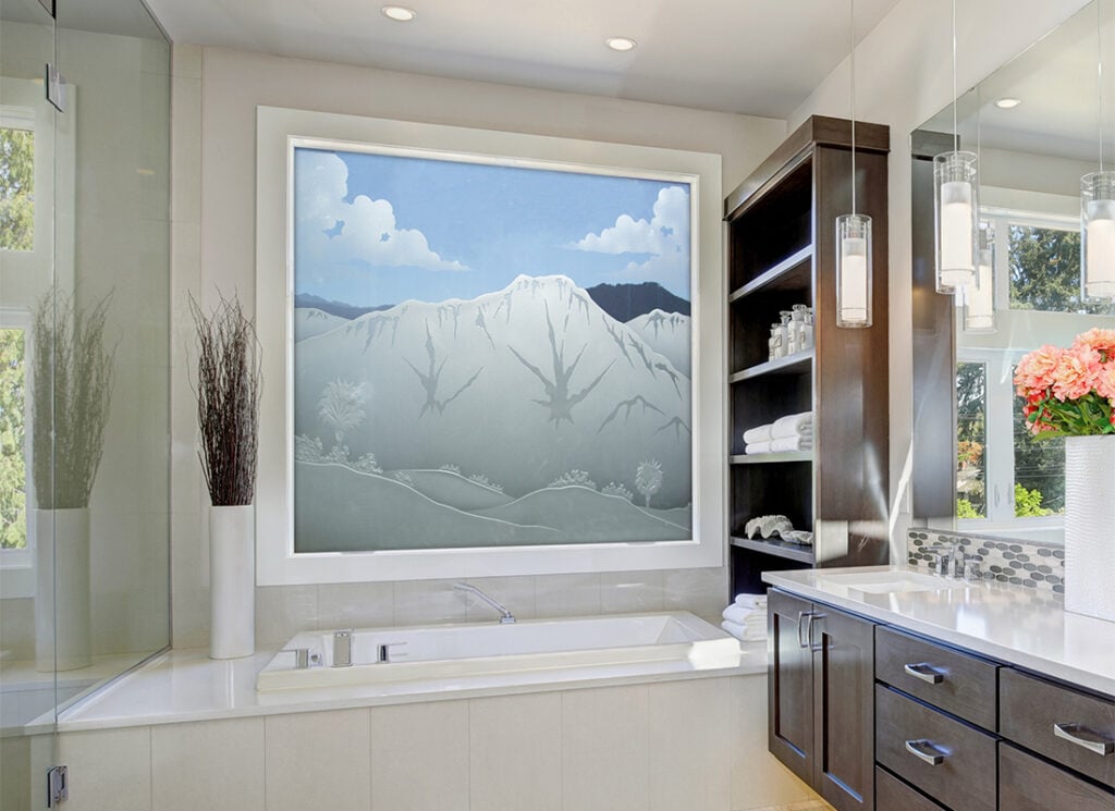 La Quinta Mountains Glass Effect Semi-Private 3D Enhanced Clear Glass Finish Glass Frosted Glass Bathroom Window Sans Soucie