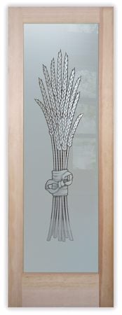 Pantry Door featuring a Frosted Glass Country Farmhouse Design Sandblast Etched Glass Bundled Wheat Design by Sans Soucie