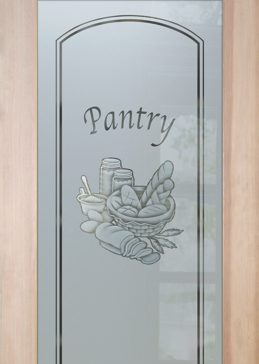 Art Glass Pantry Door Featuring Sandblast Frosted Glass by Sans Soucie for Semi-Private with Country Farmhouse Bread Basket Design