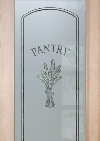 Pantry Door showcasing a Frosted Glass Country Farmhouse Design with Sandblast Etched Glass Art by Sans Soucie Bundled Wheat Petite Design