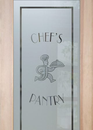 Pantry Door featuring a Frosted Glass Italian Chef Design Sandblast Etched Glass Chop Chop Chef Design by Sans Soucie