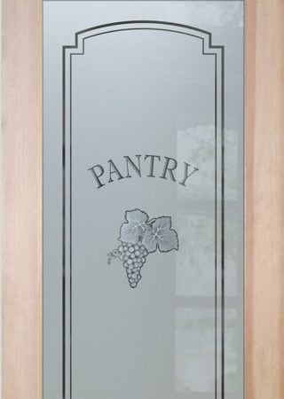 Pantry Door featuring a Frosted Glass Grapes & Ivy Design Sandblast Etched Glass Grape Cluster Design by Sans Soucie