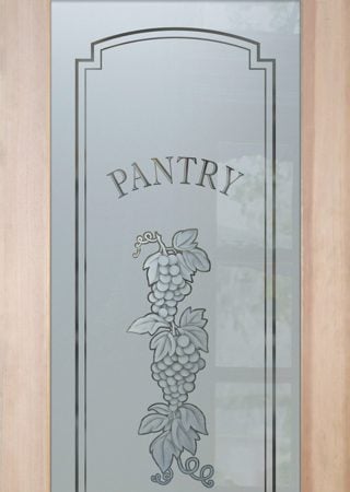 Pantry Door showcasing a Frosted Glass Grapes & Ivy Design with Sandblast Etched Glass Art by Sans Soucie Grapes Strand	 Design