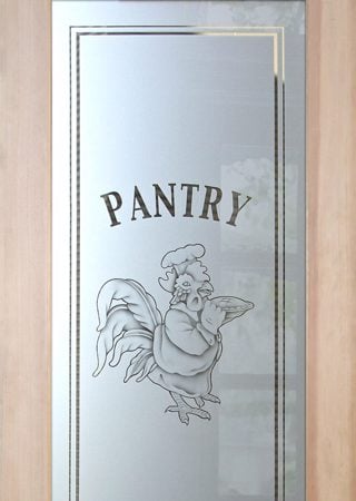 Pantry Door featuring Frosted Glass Design Etched Glass by Sans Soucie Art Glass with Custom Country Farmhouse Design Rooster Chef