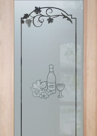 Pantry Door featuring Frosted Glass Design Etched Glass by Sans Soucie Art Glass with Custom Grapes & Ivy Design Wine Tasting