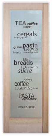 Pantry Door with a sandblast Frosted Glass Sayings Design Custom-Designed Decorative Etched Glass