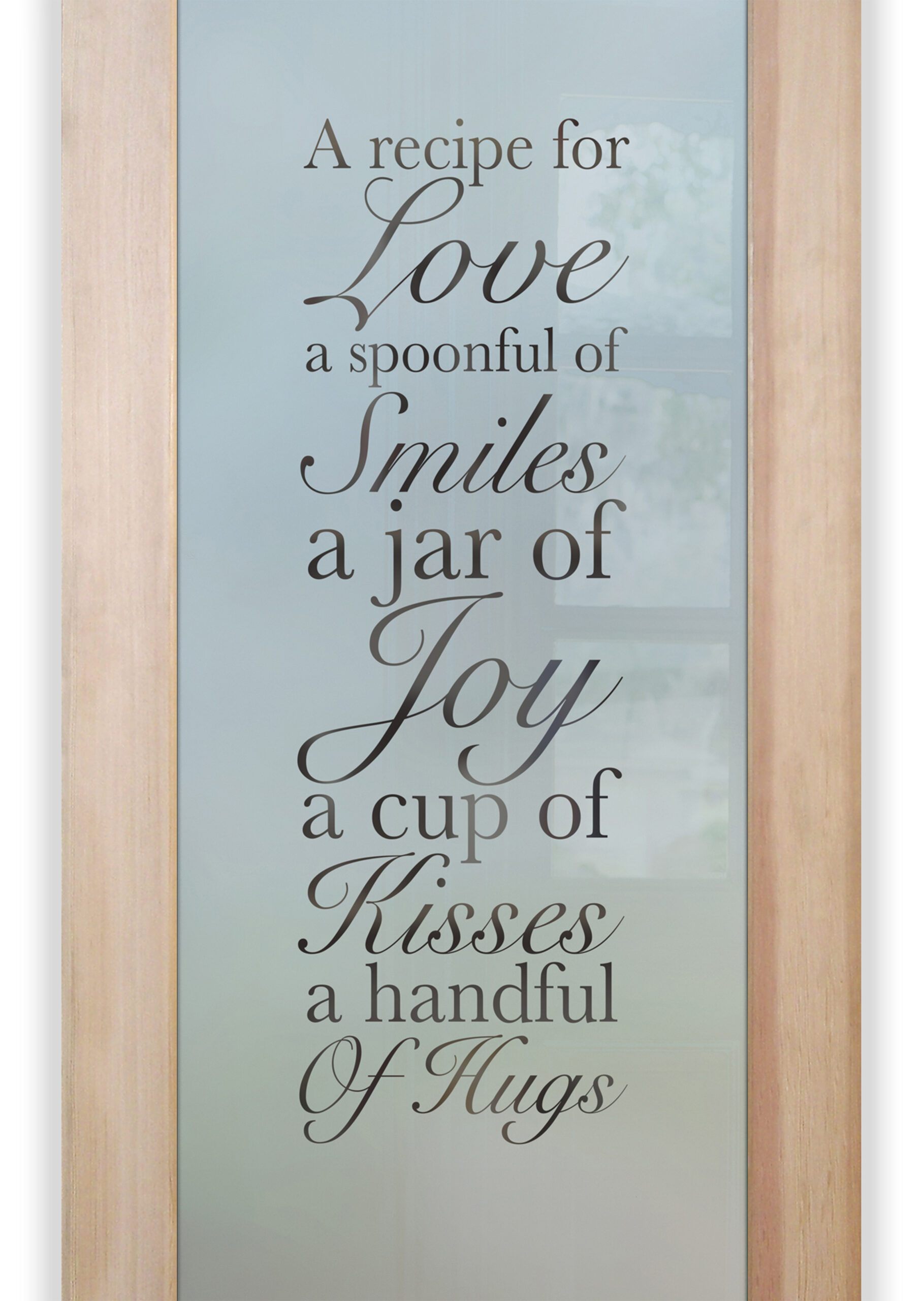 Close-up of pantry door typography with bold and light font mix.
