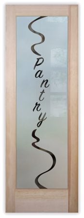 Pantry Door featuring a Frosted Glass Sayings Design Sandblast Etched Glass Pantry Streamers Design by Sans Soucie