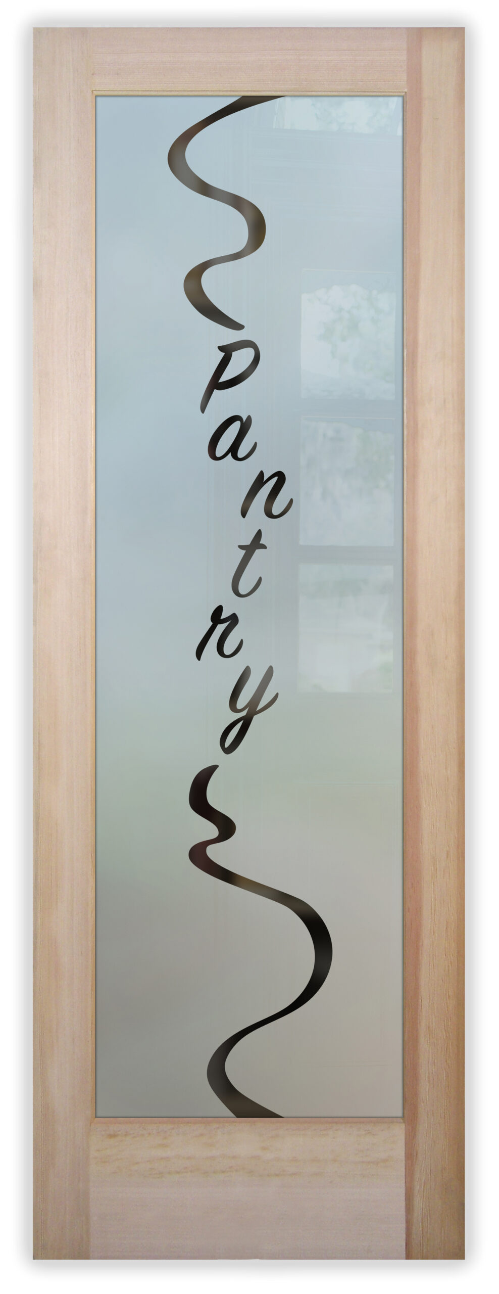Glass pantry door with minimalist art