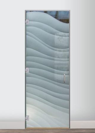 Shower Door showcasing a Frosted Glass Abstract Design with Sandblast Etched Glass Art by Sans Soucie Dreamy Waves Design