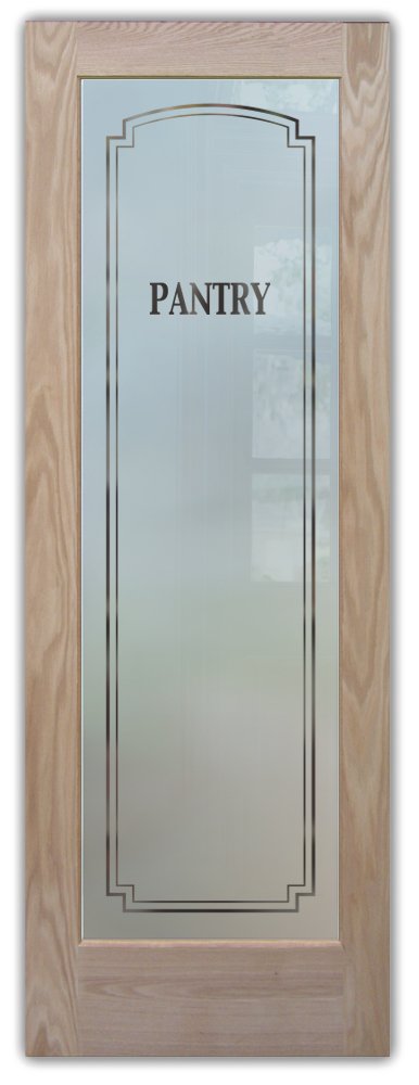 pantry door oak wood frosted glass design with word pantry and border