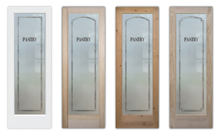 4 examples of classic pantry door styles in different wood types and border styles