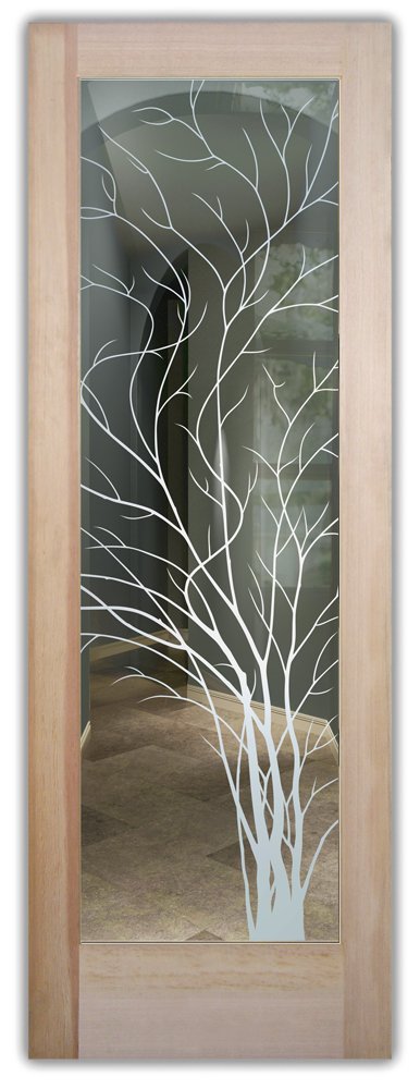frosted glass door wispy tree design 1D positive sandblast by sans soucie art glass