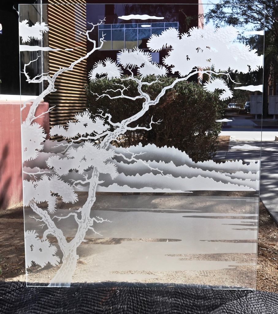 frosted glass japanese black pine tree