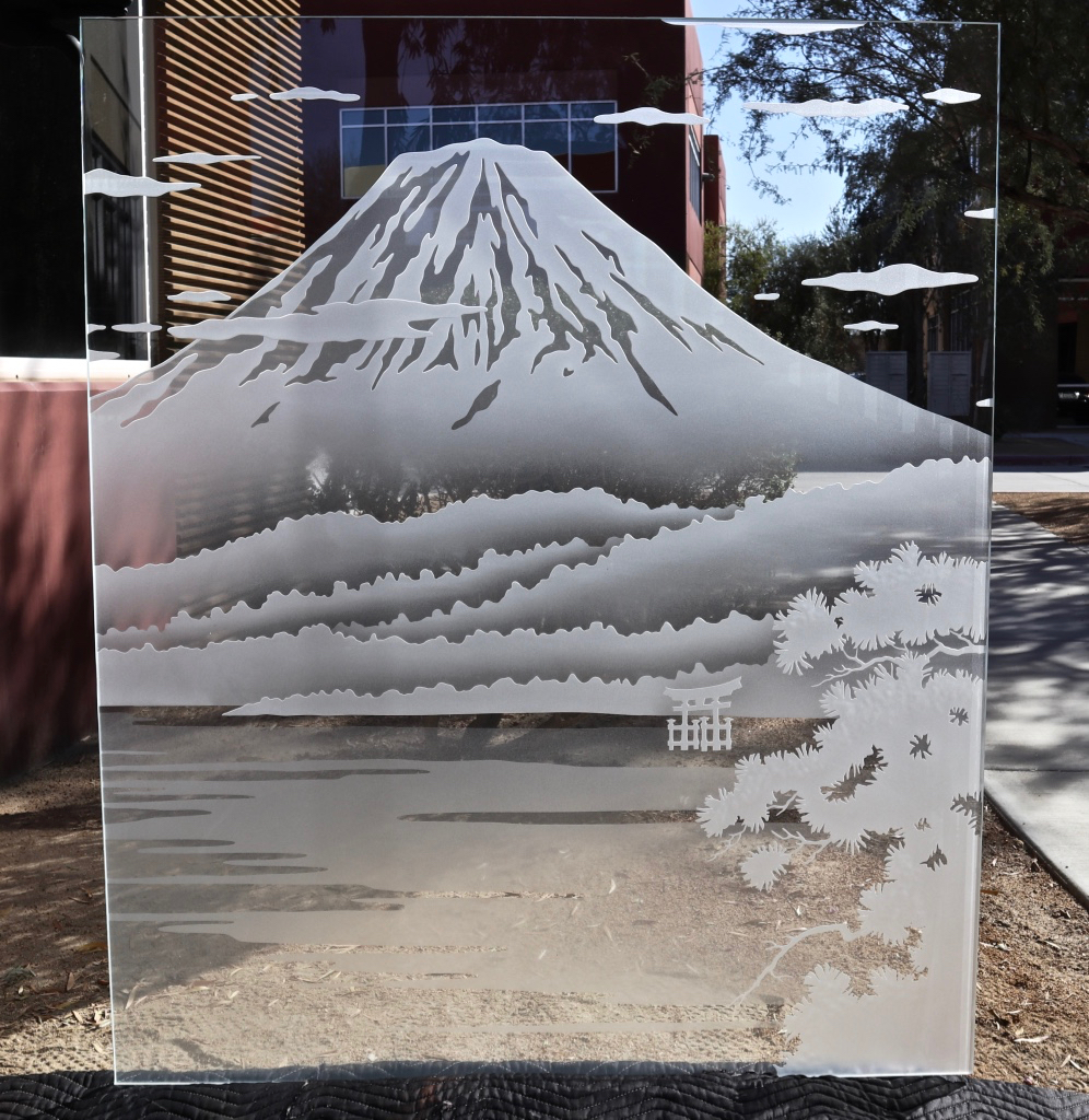 frosted glass mt fiji mount fiji floating torii at itsukushima shrine