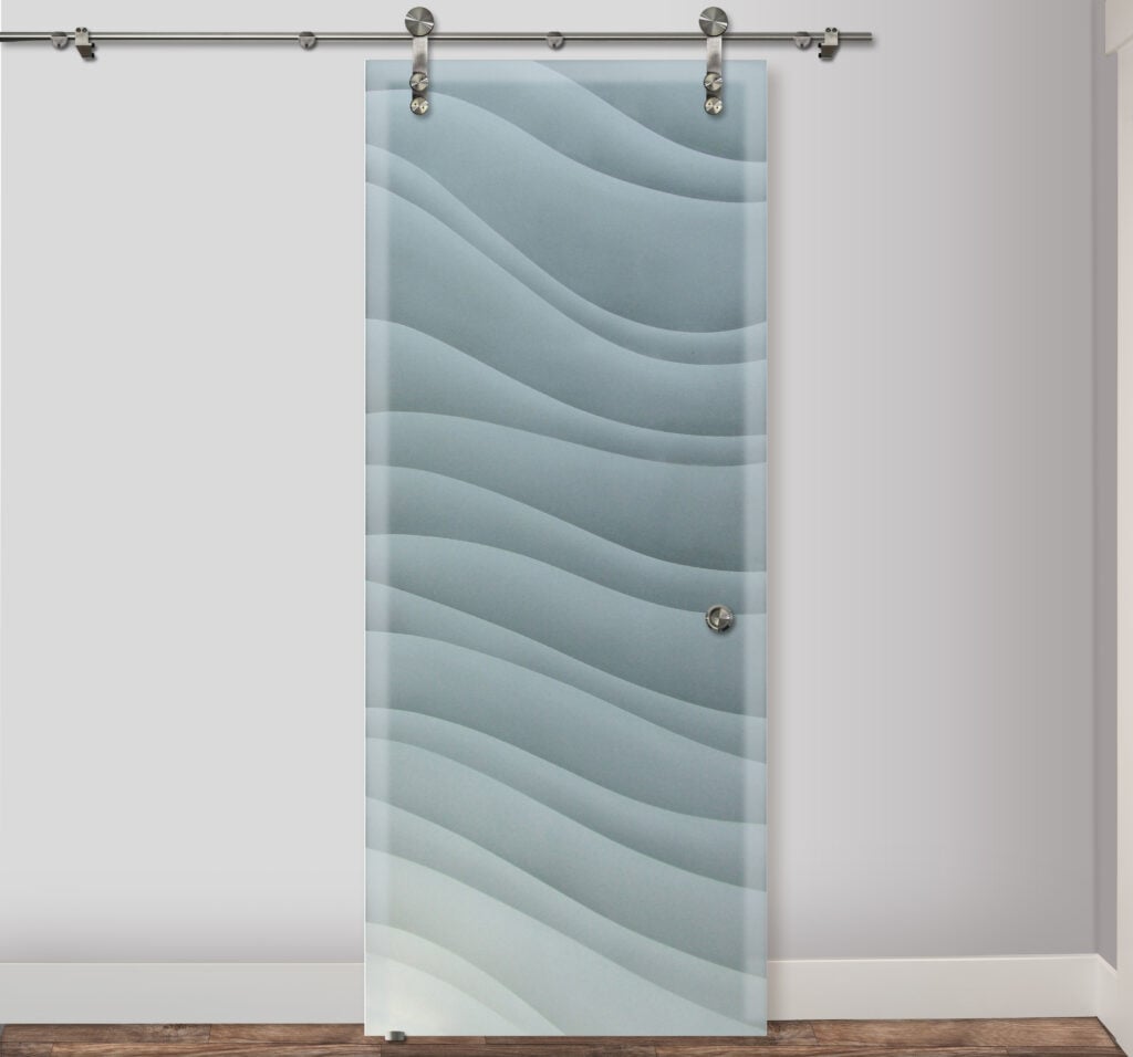 Dreamy Waves Private 2D Frosted Glass Sliding Barn Doors Sans Soucie