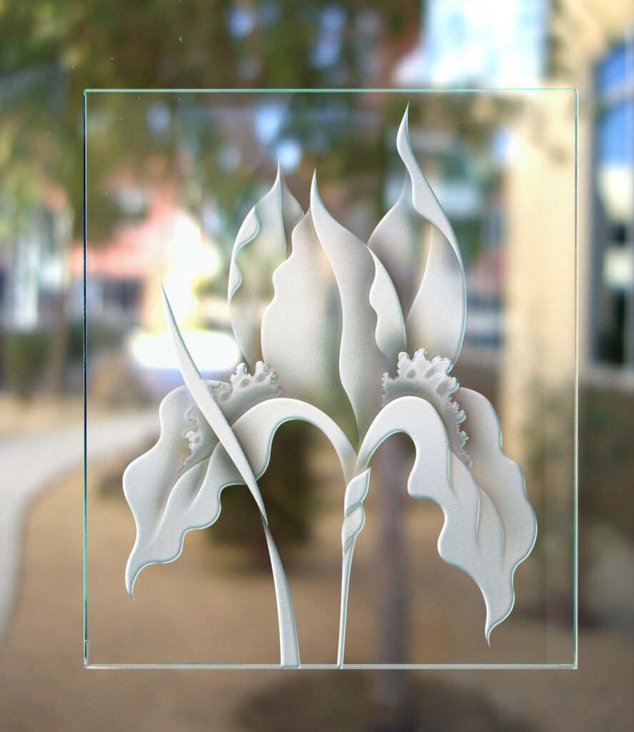 sandblast frosted glass 3D Enhanced carved effect on clear glass by sans soucie