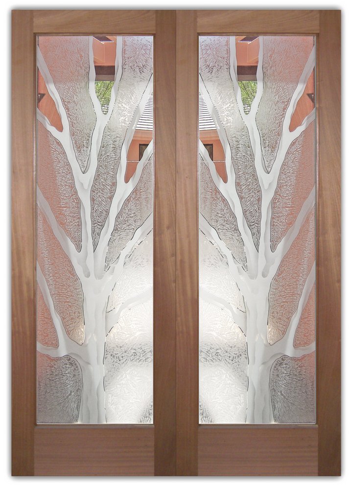 2D effect gluechip glass barren branches semi-private front interior glass doors sans soucie