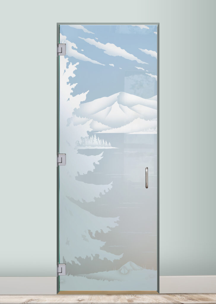 frosted glass landscape scene 2D effect frosted glass lake arrowhead nature front interior glass door private sans soucie