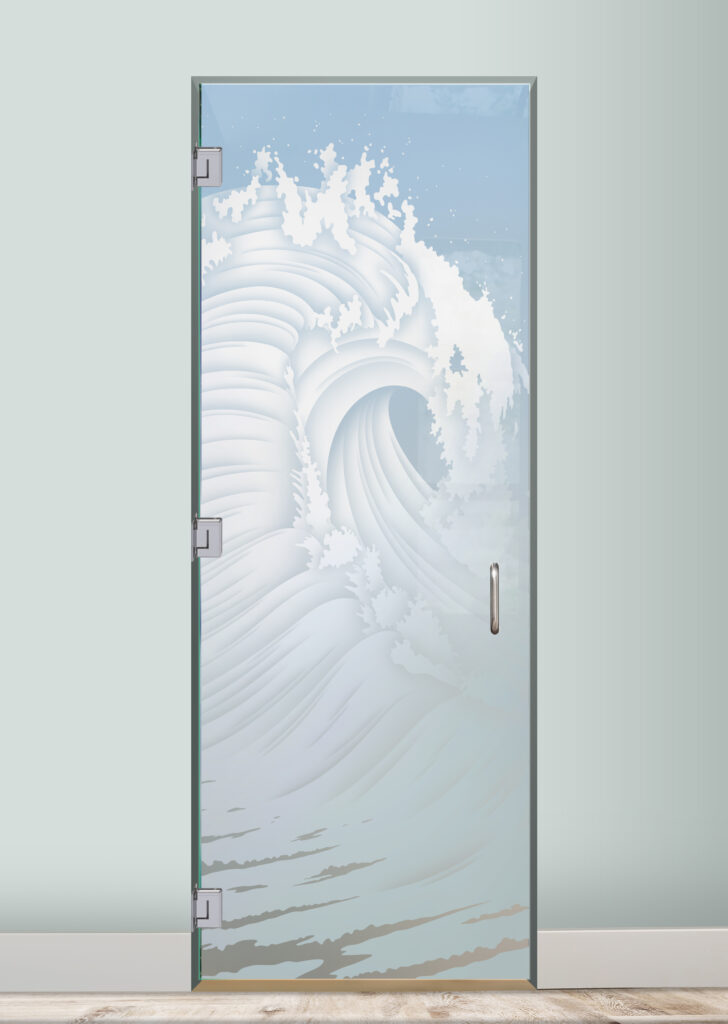 2D effect frosted glass ocean waves front interior glass door private sans soucie

