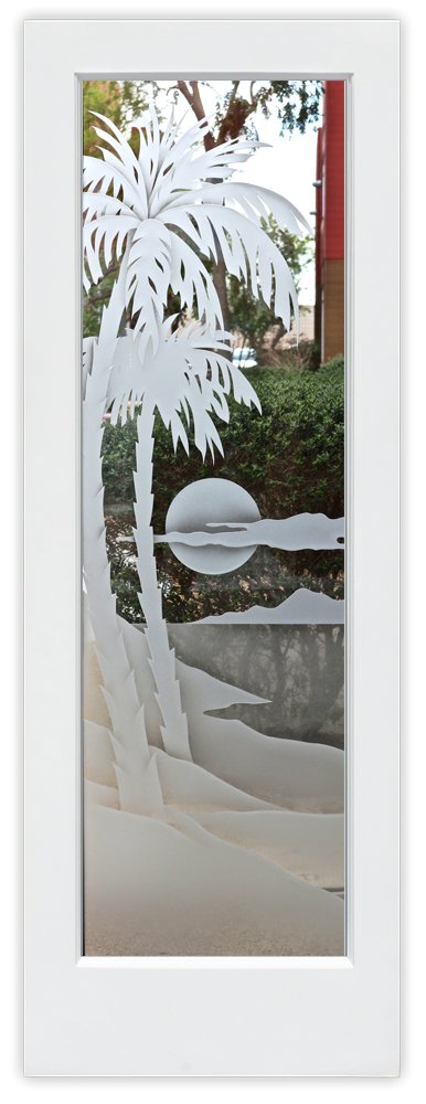 3D enhanced effect clear glass palm sunset palm tree design interior glass door sans soucie
