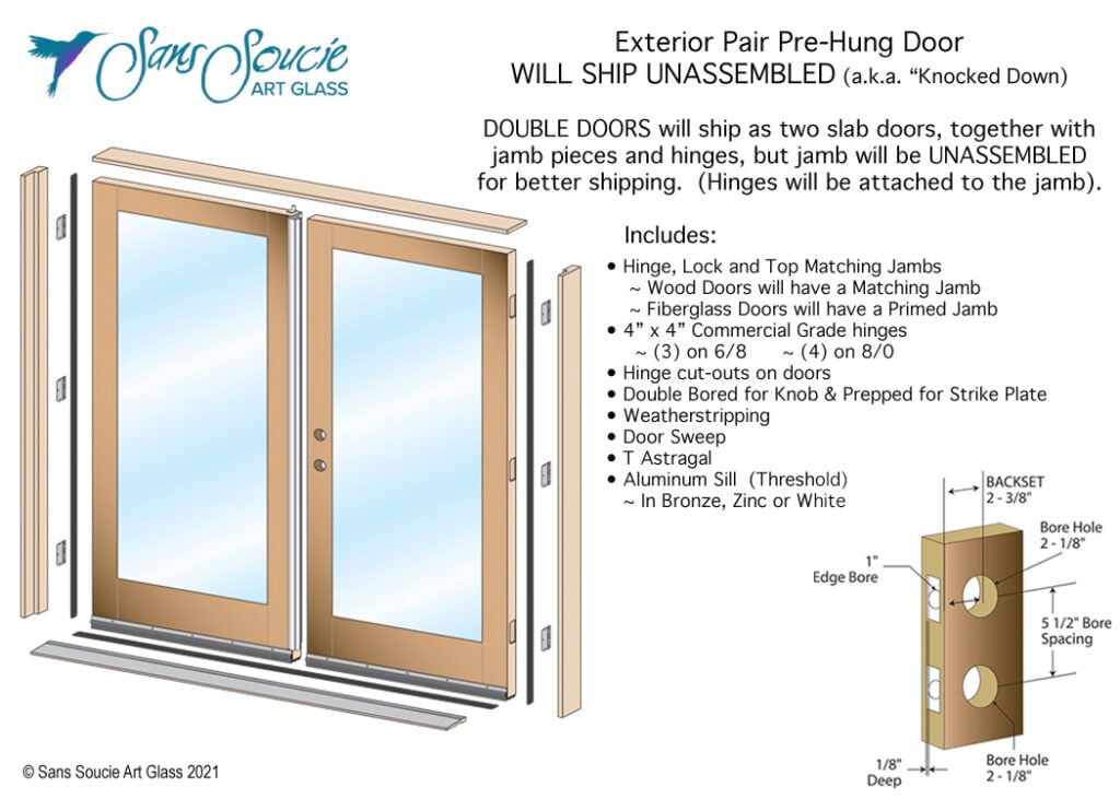 packing list exterior pre-hung door pair frosted glass double doors Sans Soucie
