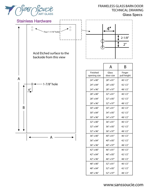 frameless glass barn door technical drawing glass specs Sans Soucie
