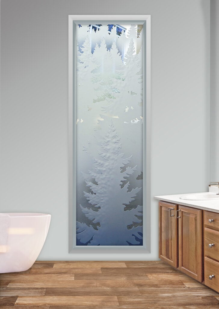 3D Enhanced Semi-Private Clear Glass window frosted pine trees design Sans Soucie 