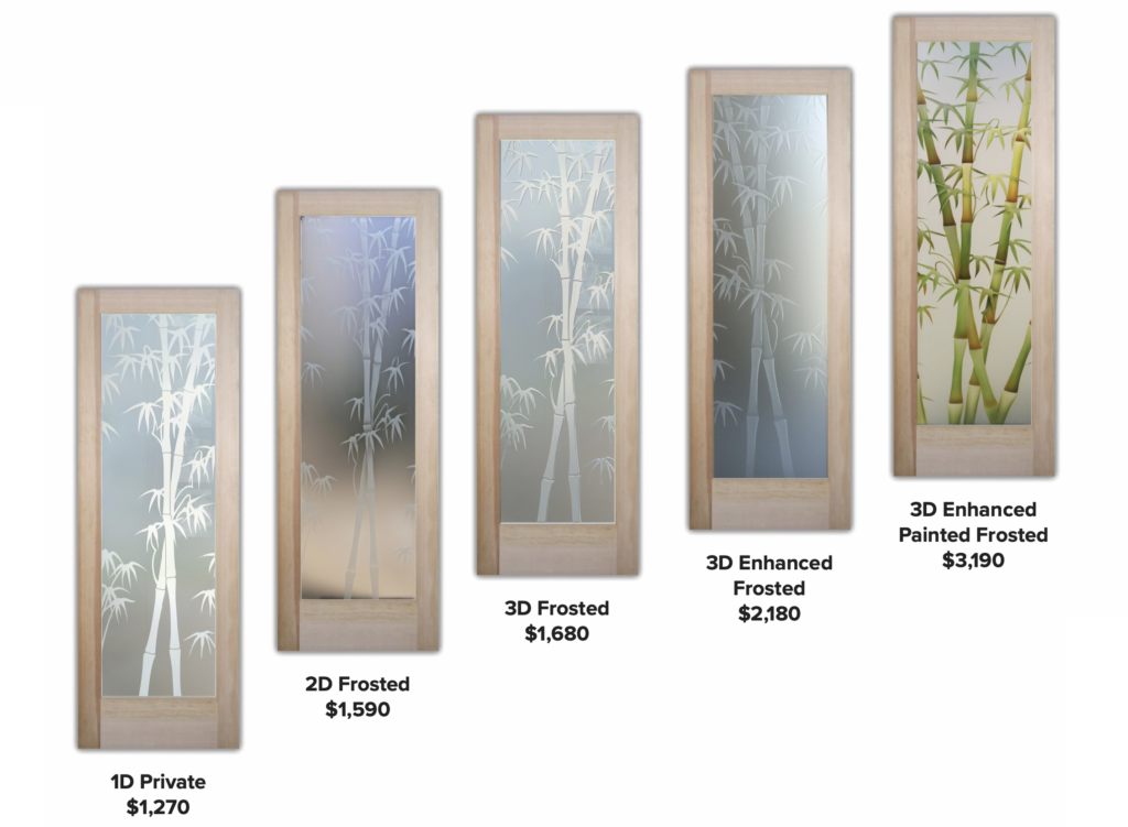 frosted glass interior doors bamboo tree design sandblasted effect privacy levels Sans Soucie 
