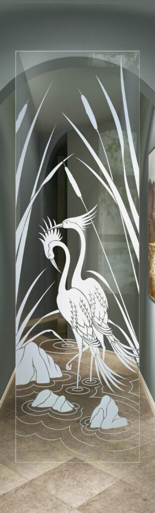 Cranes and Cattails 1D Positive Clear Glass Not Private interior frosted glass door Sans Soucie
