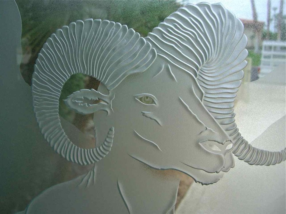head of bighorn sheep frosted glass by sans soucie