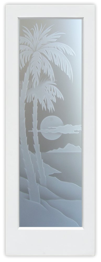 Pantry Door Frosted Glass palm sunset 3D enhanced frosted glass finish interior door sans soucie 