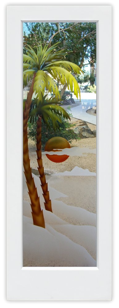 Pantry Door Glass palm sunset 3D enhanced painted clear glass finish interior door sans soucie 