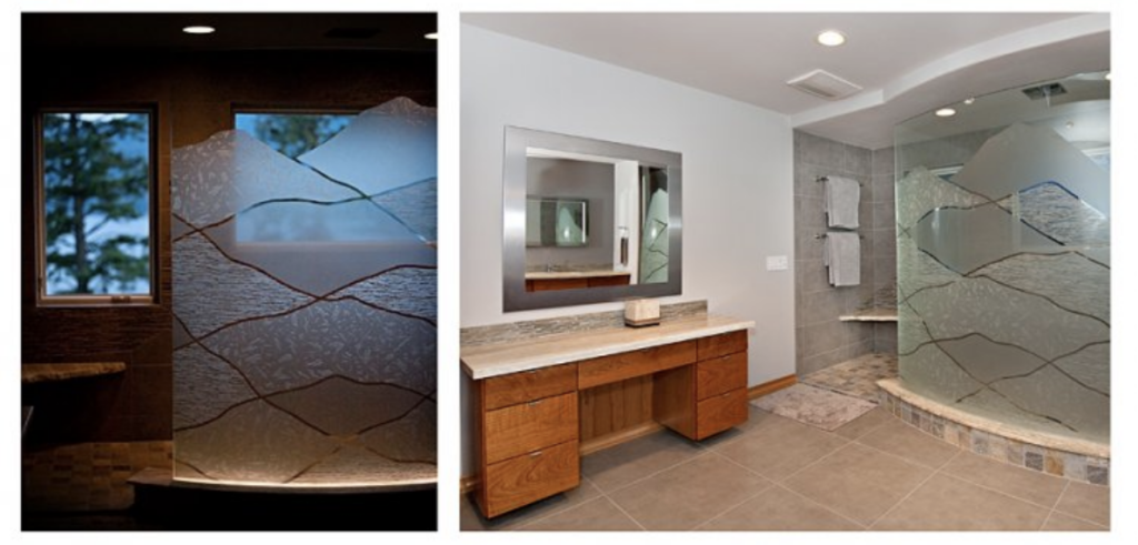 Sans Soucie Art Glass Shower Enclosure Abstract Hills
