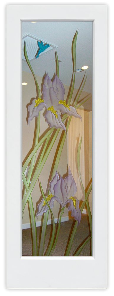 carved and painted glass interior door iris flowers and hummingbird sans soucie