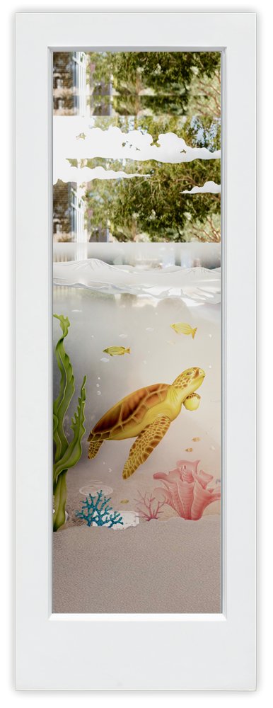 Aquarium Sea Turtle Not Private 3D Enhanced Painted Clear Glass Finish Interior Glass Doors Sans Soucie 