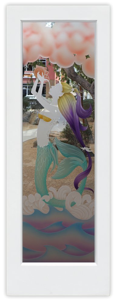 Mermaid Not Private 3D Enhanced Painted Clear Glass Finish Interior Glass Doors Sans Soucie 
