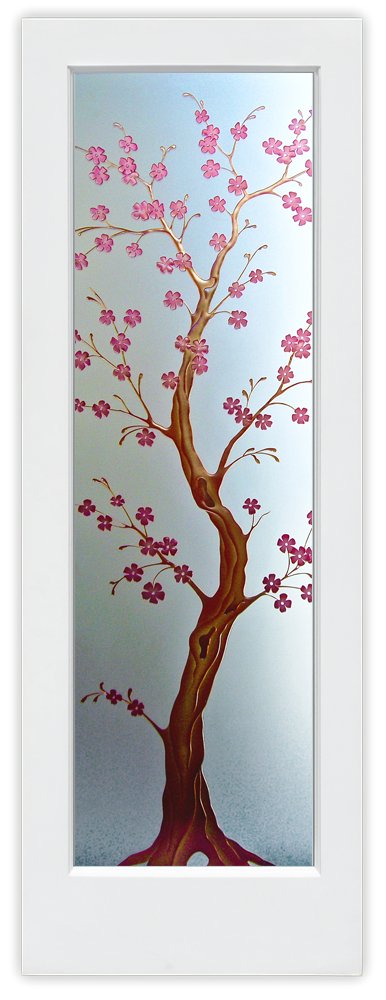 Delicate Cherry Blossom Private 3D Enhanced Painted Frosted Glass Finish Interior Glass Doors Sans Soucie 