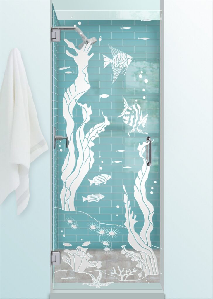 Aquarium Fish Not Private 3D Effect Clear Glass Finish hinge frameless frosted glass shower door sans soucie