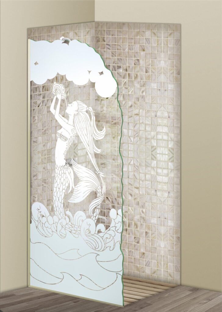 Mermaid Not Private 1D Positive 
Clear Glass Finish  Shower Panel sans soucie