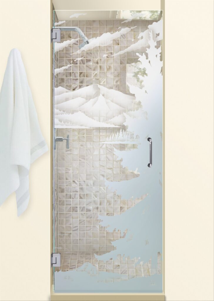 Lake Arrowhead Semi-Private 2D Effect Clear Glass Finish  hinge frameless frosted glass shower door sans soucie