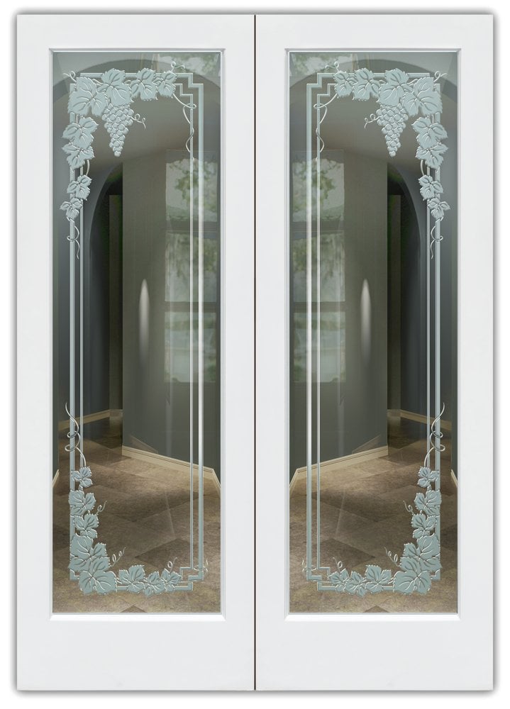 Vineyard Grapes Garland II Pair Not Private 3D Effect Clear Glass Finish pantry doors interior front glass doors sans soucie 