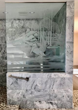 Partition with sandblast Frosted Glass Design Art Glass Featuring Sandblast Etched Glass by Sans Soucie