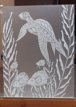Partition with a sandblast Frosted Glass Oceanic Design Custom-Designed Decorative Etched Glass