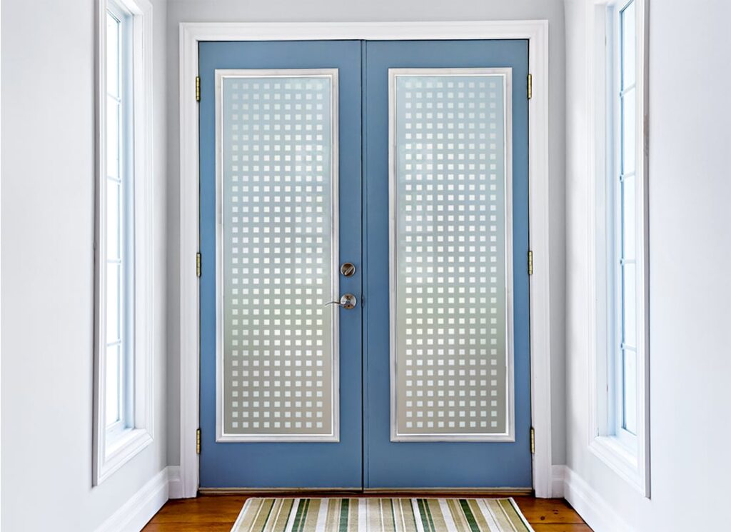 Squares Private 1D Effect Frosted Glass Finish exterior front entry glass door contemporary design sans soucie