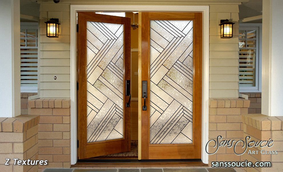 Z Textures Semi-Private Stained 
Assembled Glass exterior front entry glass doors pair traditional design sans soucie
