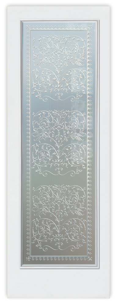 Victorian Lace Private 1D Effect 
Frosted Glass Finish exterior front entry glass door traditional design sans soucie
